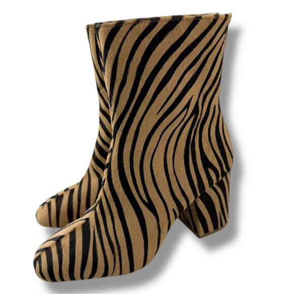 Buy Zebra Print Leather Forever Comfort® Almond Toe Heeled  RAYE Tan and Black Zebra Print Ankle Boots